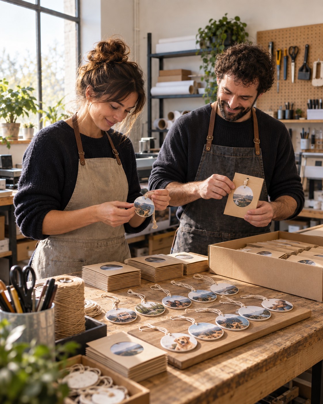 Contrôle qualité et préparation des créations Aromauto dans l’atelier