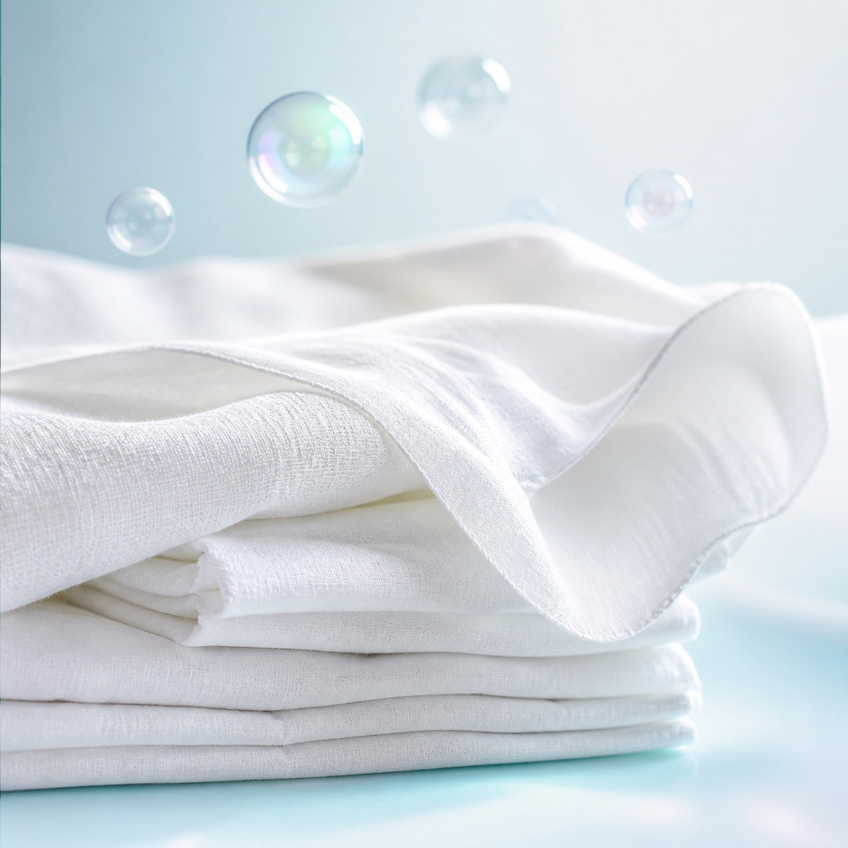 Linge blanc propre illustrant la senteur Adoucissant